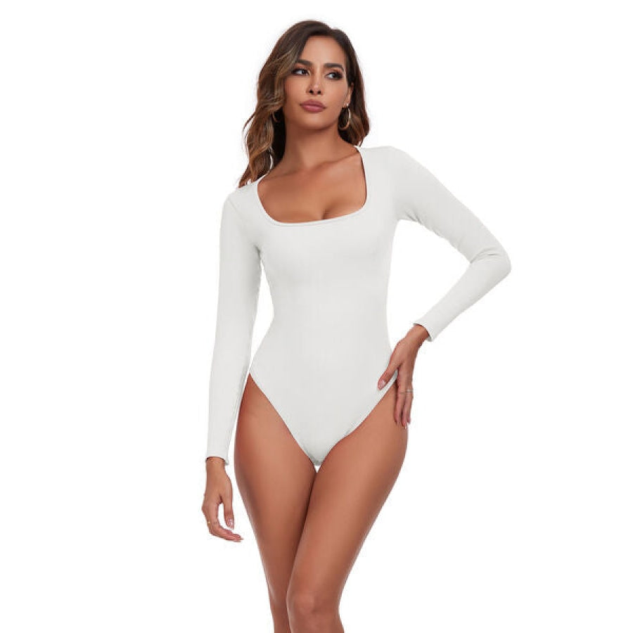 Square Neck Long Sleeve Active Bodysuit White / S Clothing