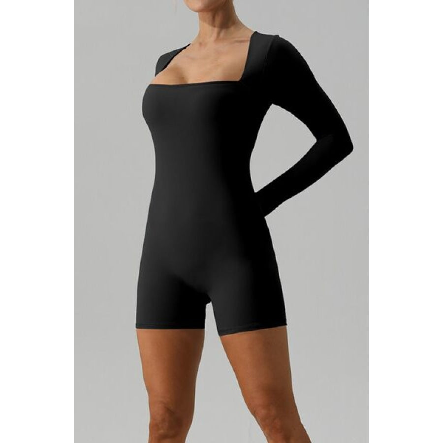 Square Neck Long Sleeve Active Romper Clothing