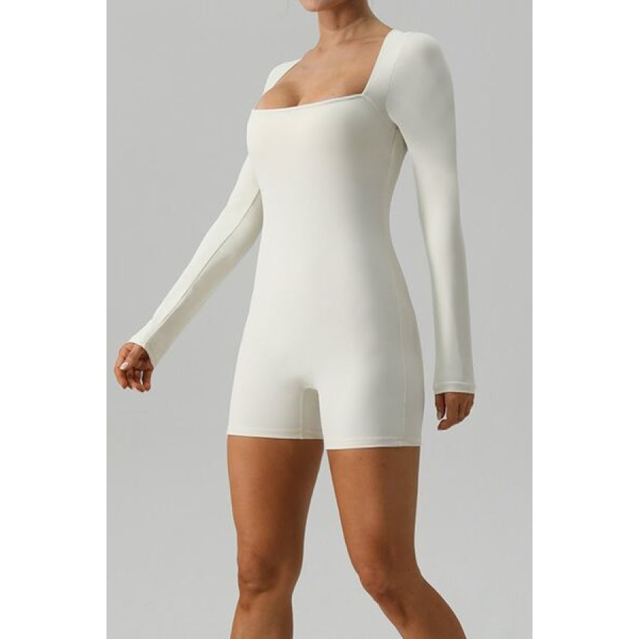 Square Neck Long Sleeve Active Romper Clothing