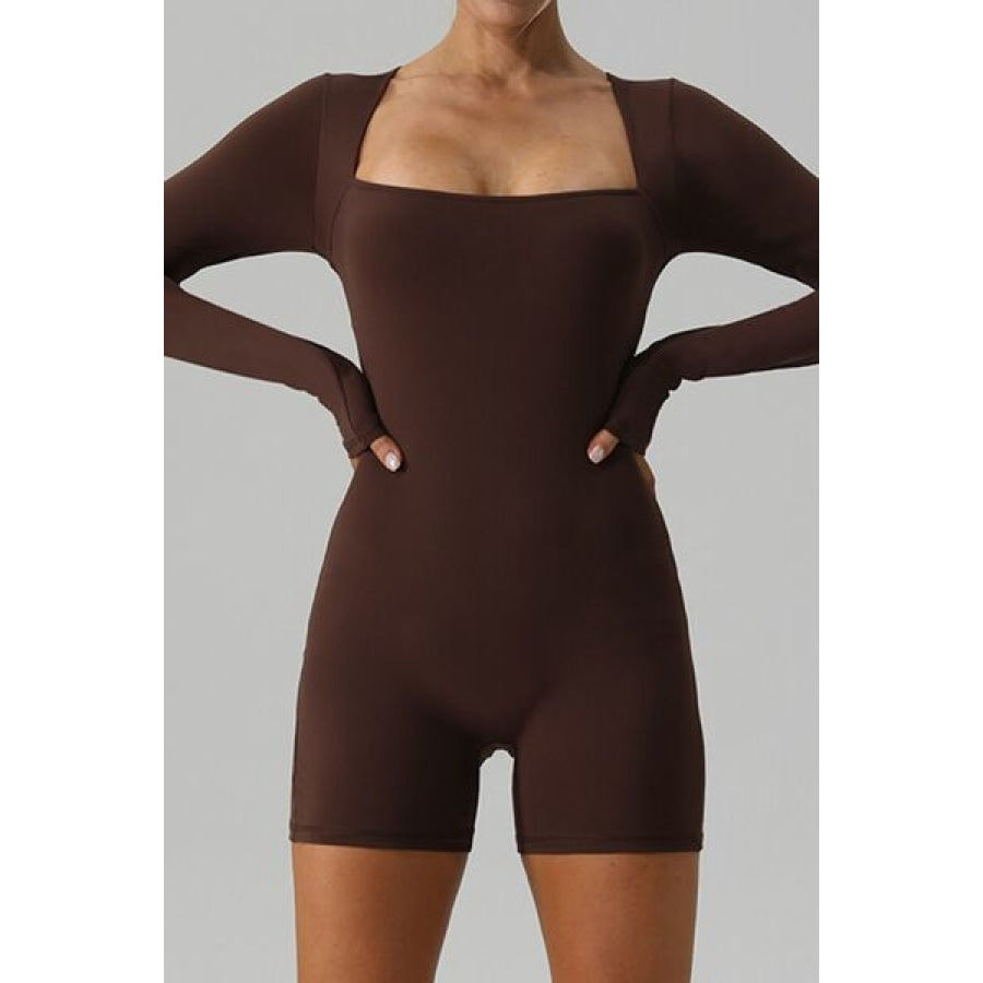 Square Neck Long Sleeve Active Romper Clothing