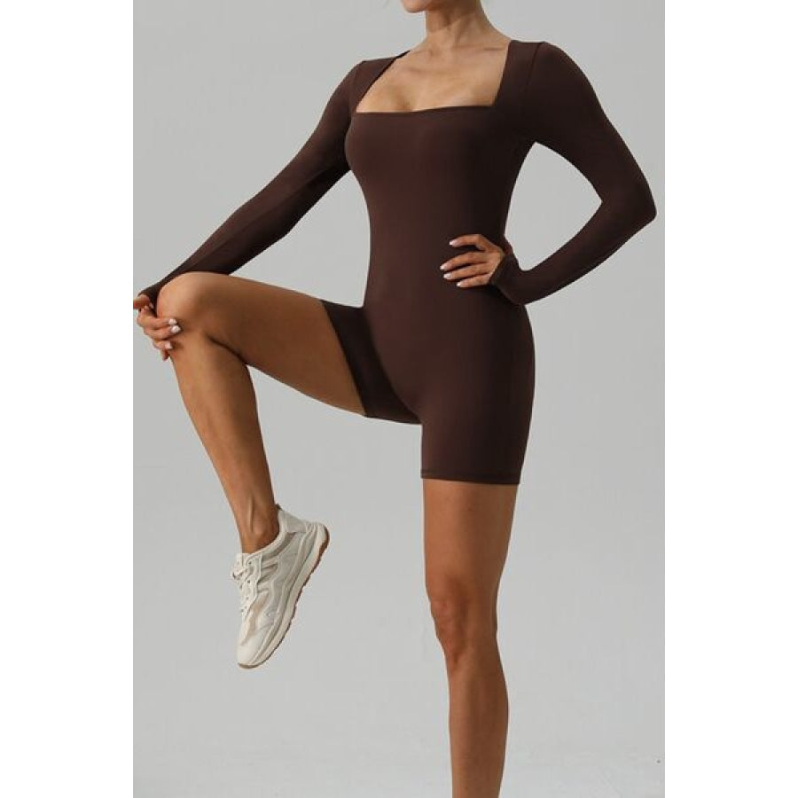 Square Neck Long Sleeve Active Romper Clothing