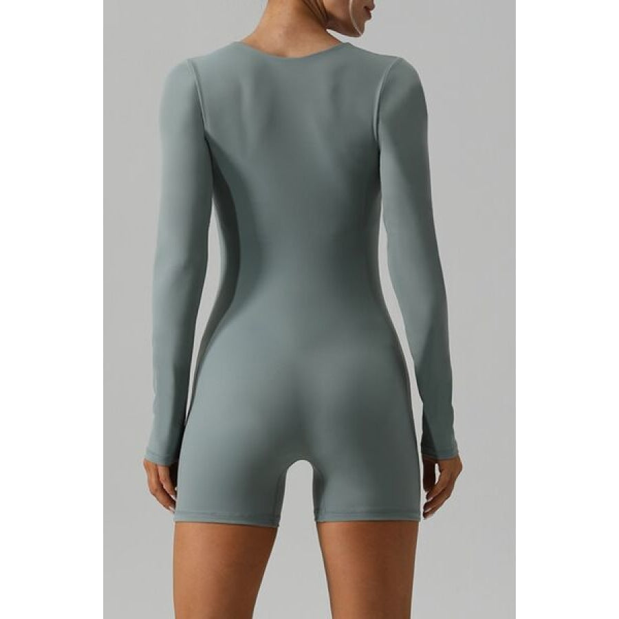 Square Neck Long Sleeve Active Romper Clothing