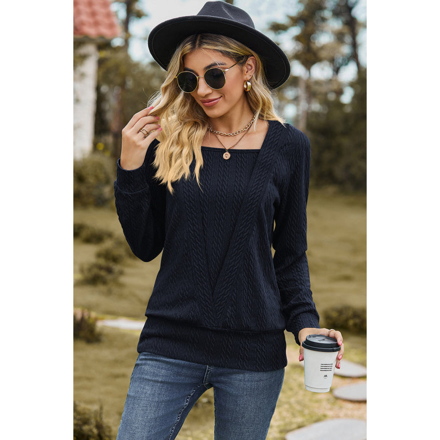 Square Neck Long Sleeve Blouse Apparel and Accessories