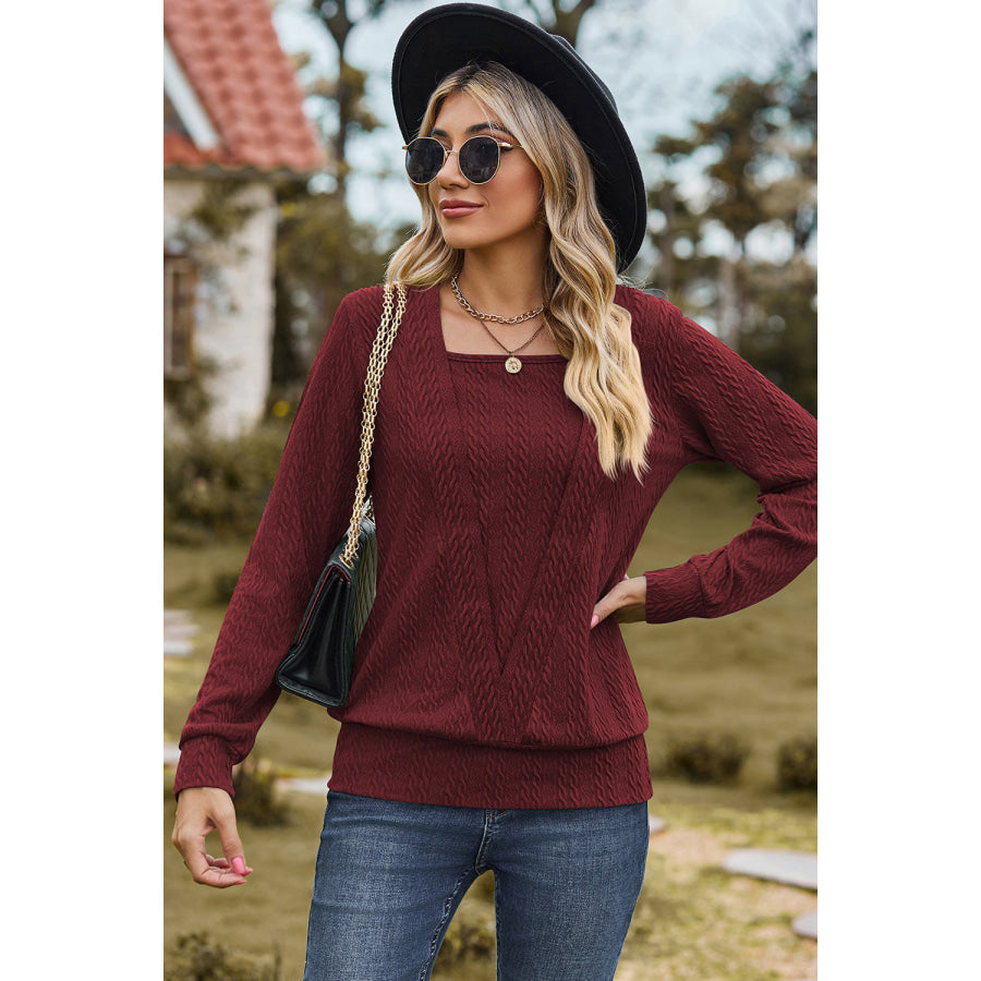 Square Neck Long Sleeve Blouse Apparel and Accessories