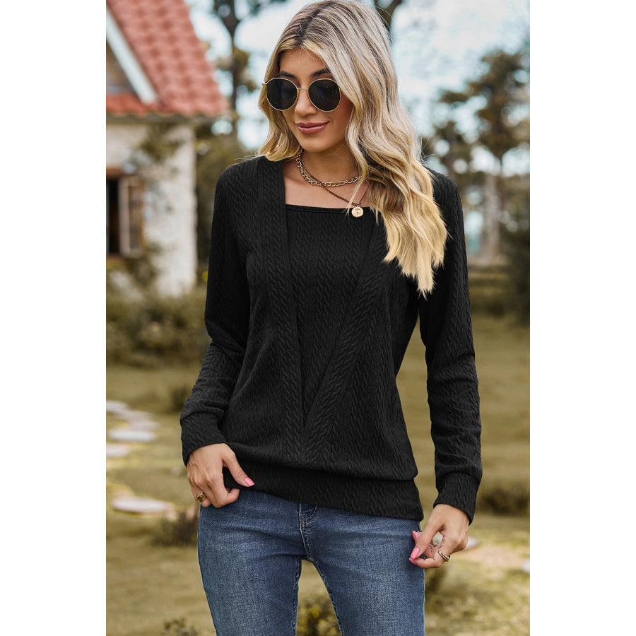 Square Neck Long Sleeve Blouse Apparel and Accessories