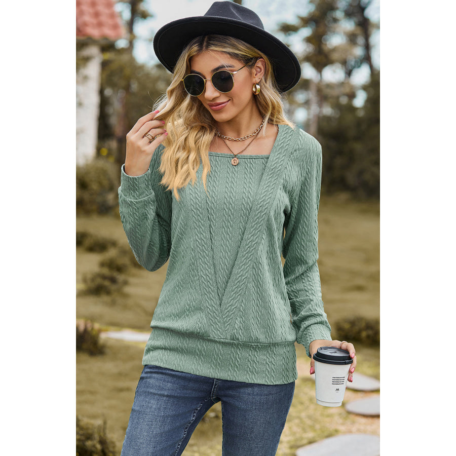 Square Neck Long Sleeve Blouse Apparel and Accessories