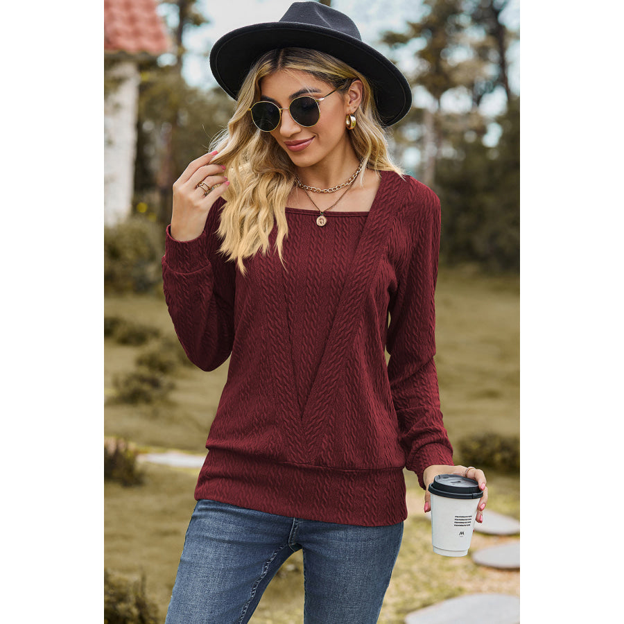 Square Neck Long Sleeve Blouse Apparel and Accessories