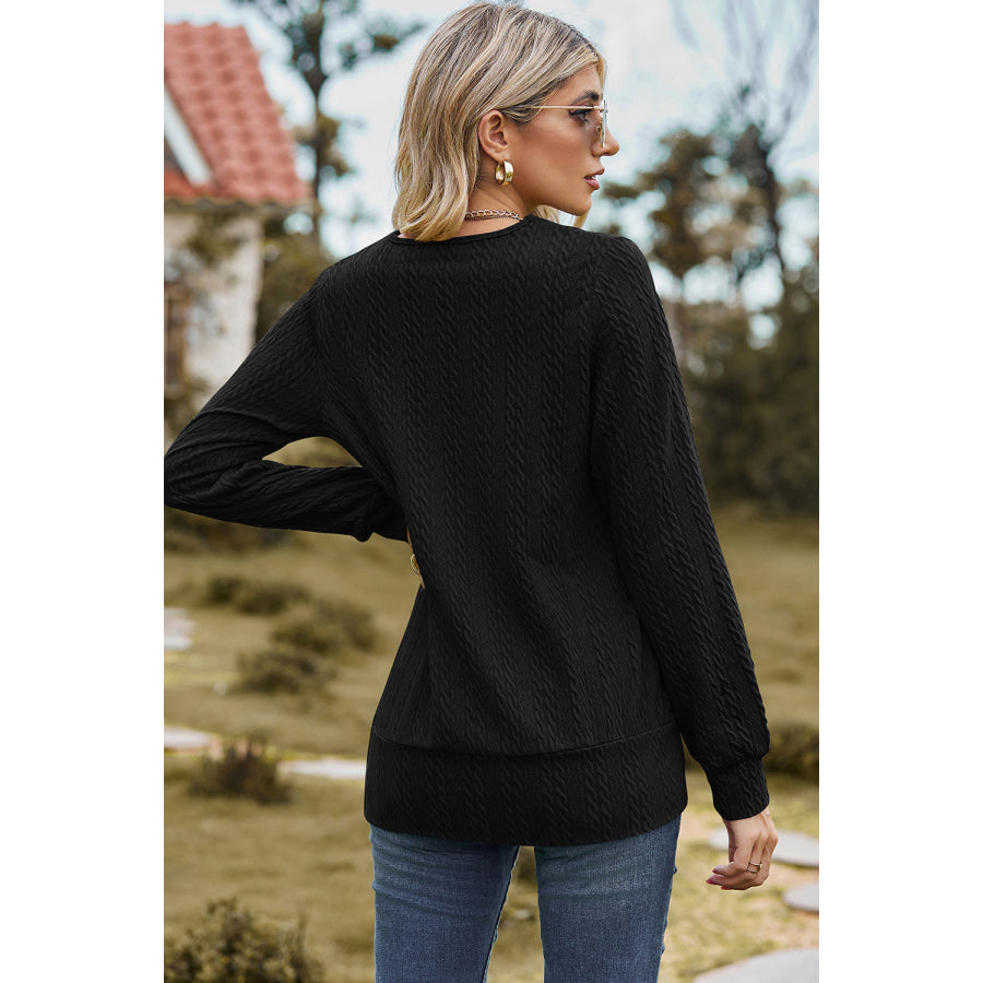 Square Neck Long Sleeve Blouse Black / S Apparel and Accessories