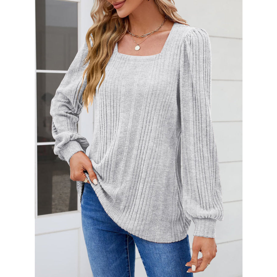 Square Neck Long Sleeve Blouse Apparel and Accessories