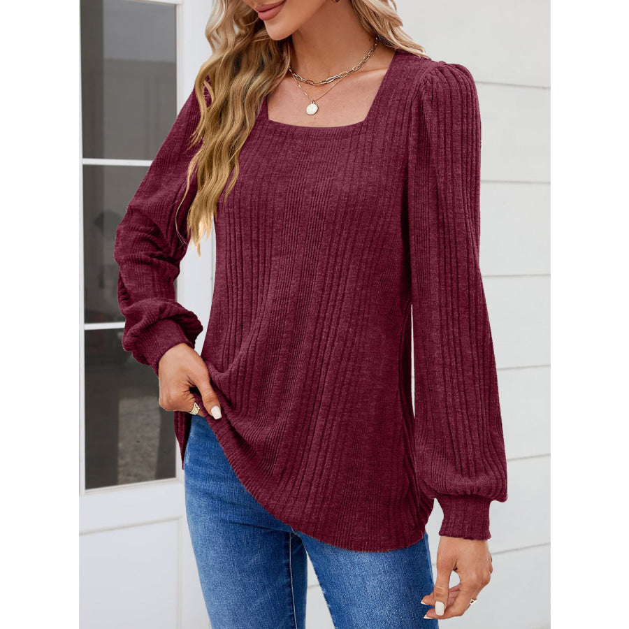 Square Neck Long Sleeve Blouse Apparel and Accessories