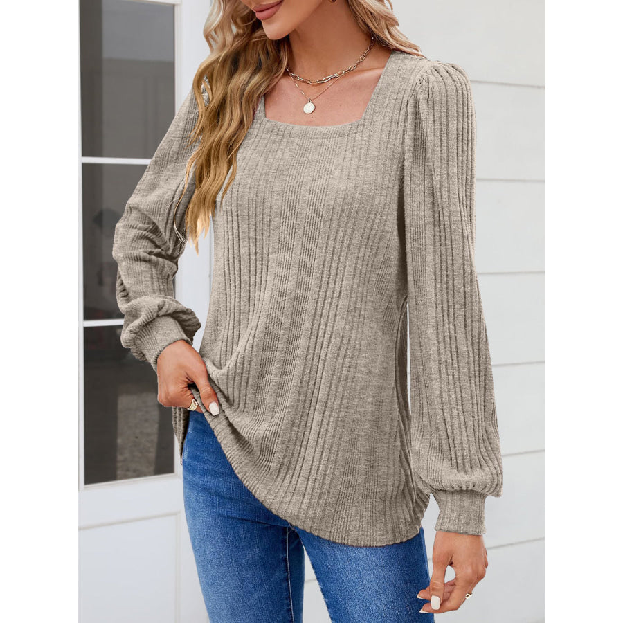 Square Neck Long Sleeve Blouse Apparel and Accessories