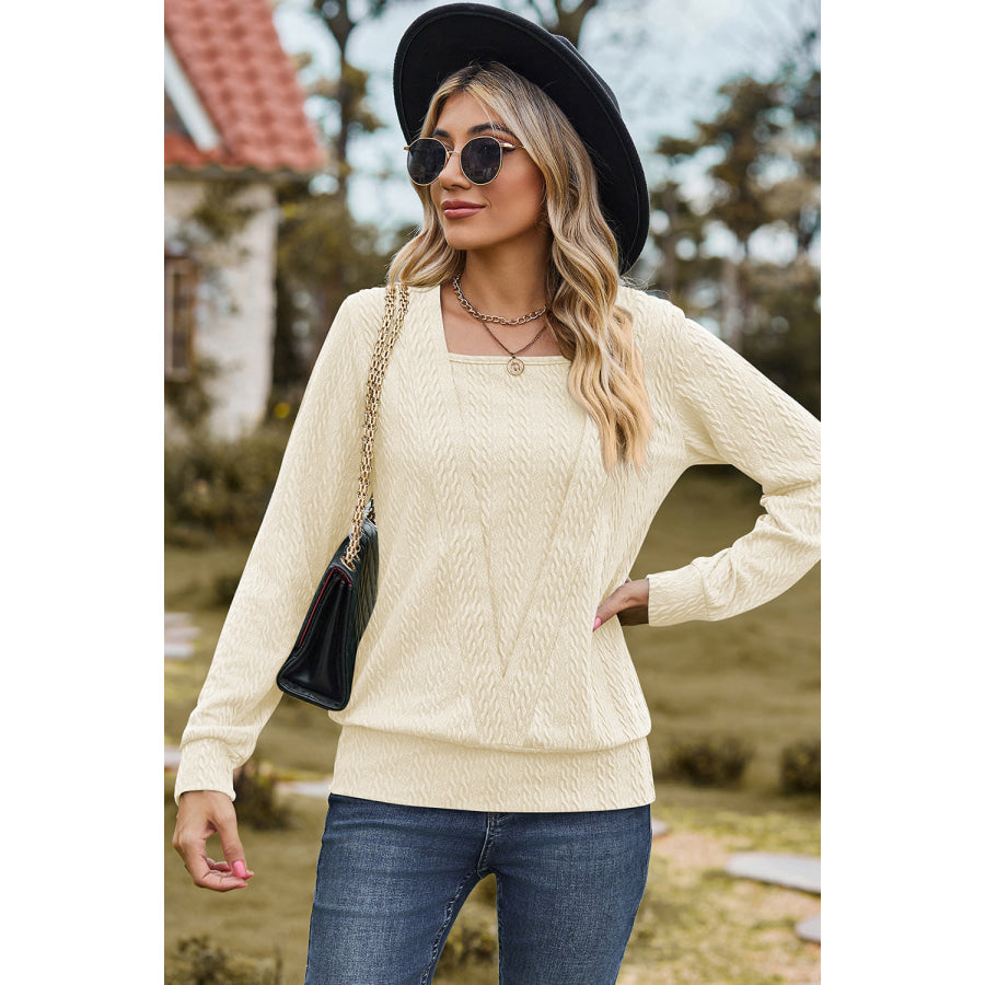 Square Neck Long Sleeve Blouse Apparel and Accessories