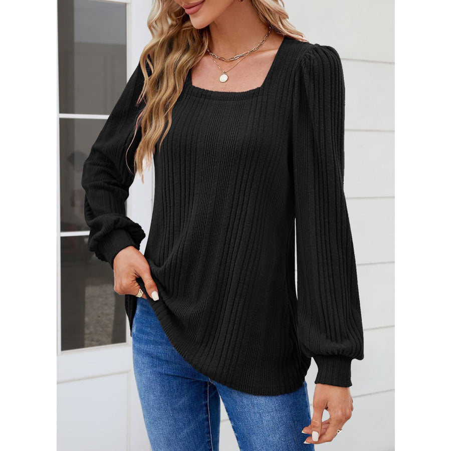 Square Neck Long Sleeve Blouse Apparel and Accessories