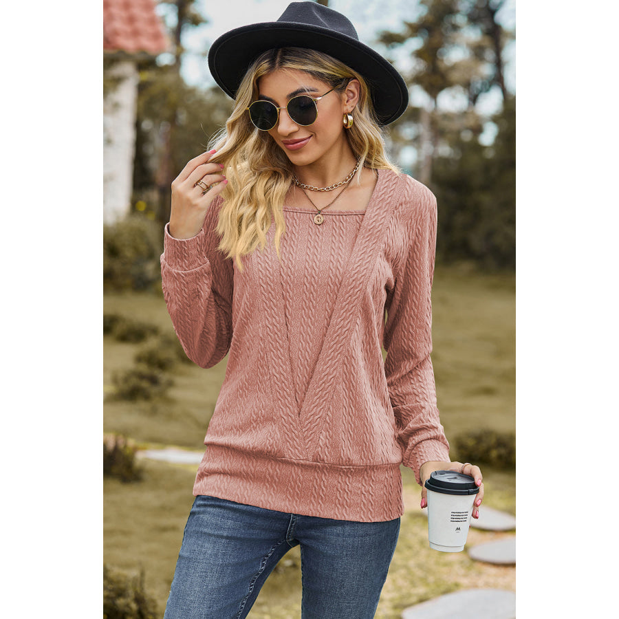 Square Neck Long Sleeve Blouse Apparel and Accessories