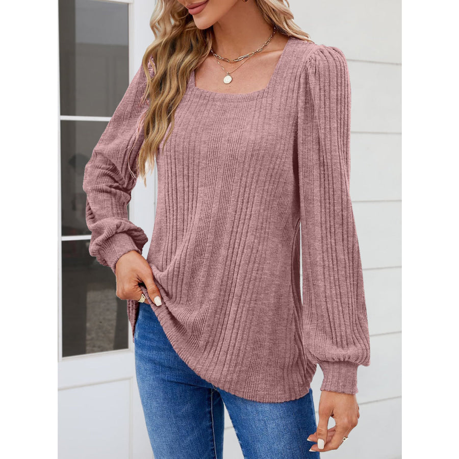 Square Neck Long Sleeve Blouse Apparel and Accessories