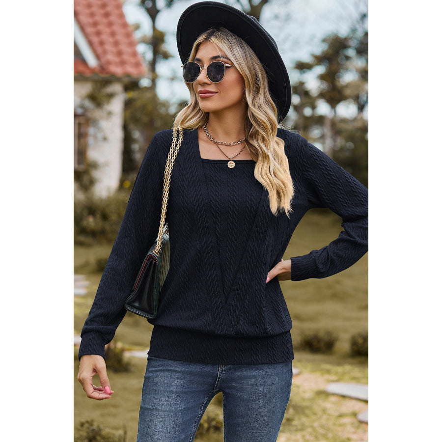 Square Neck Long Sleeve Blouse Apparel and Accessories