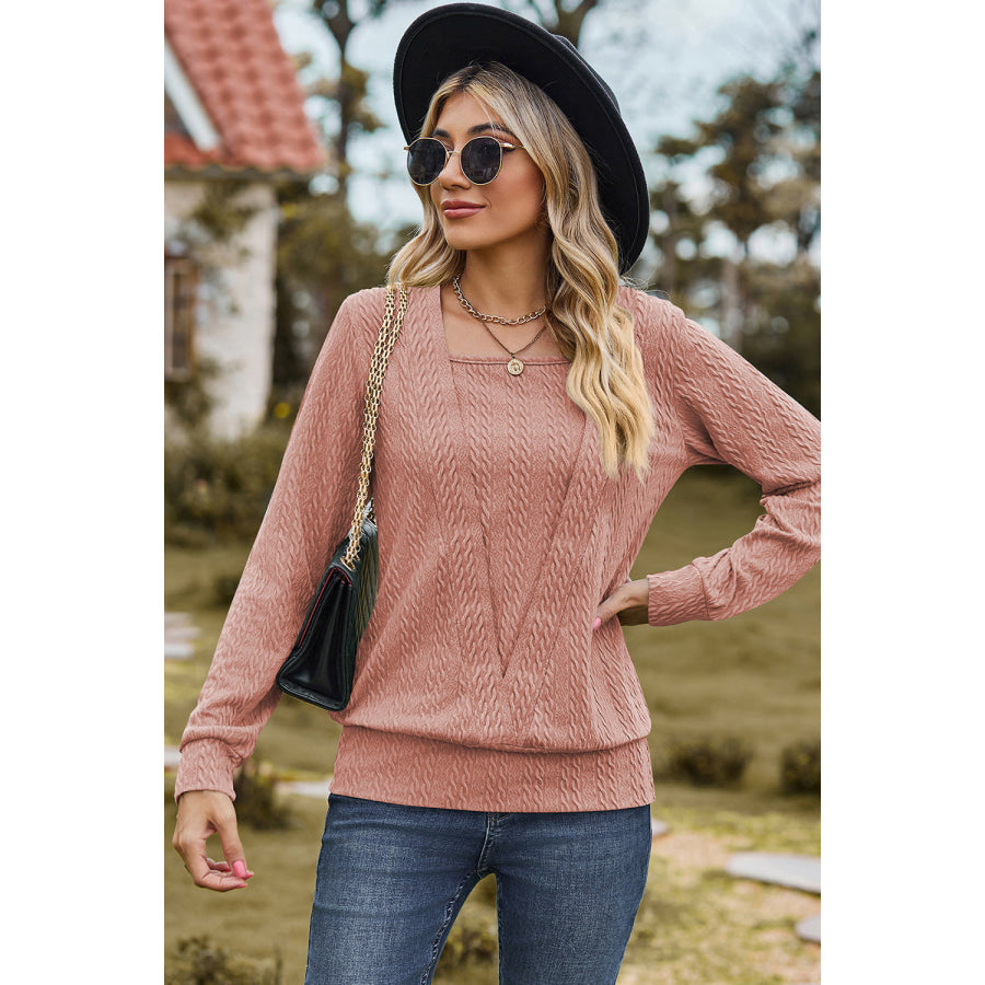 Square Neck Long Sleeve Blouse Apparel and Accessories