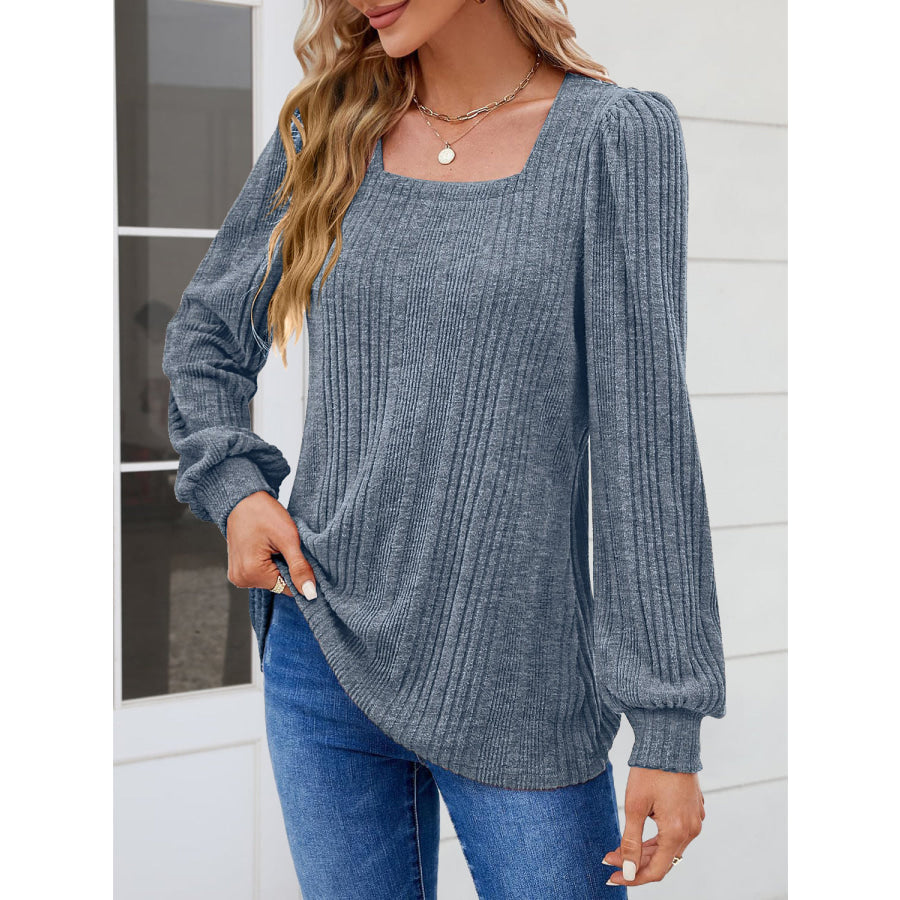 Square Neck Long Sleeve Blouse Apparel and Accessories