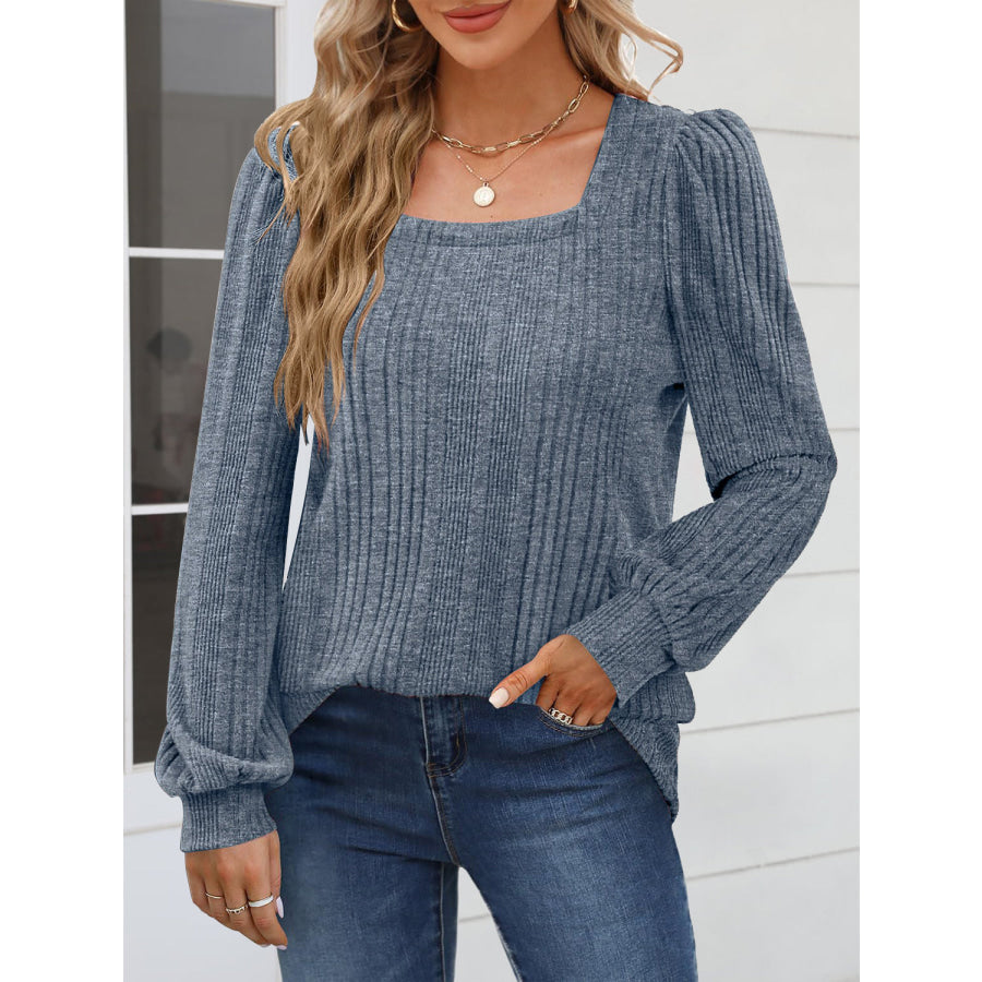 Square Neck Long Sleeve Blouse French Blue / S Apparel and Accessories