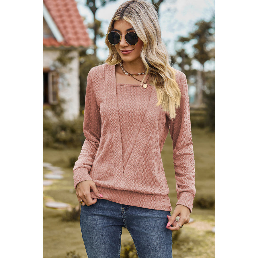 Square Neck Long Sleeve Blouse Light Mauve / S Apparel and Accessories