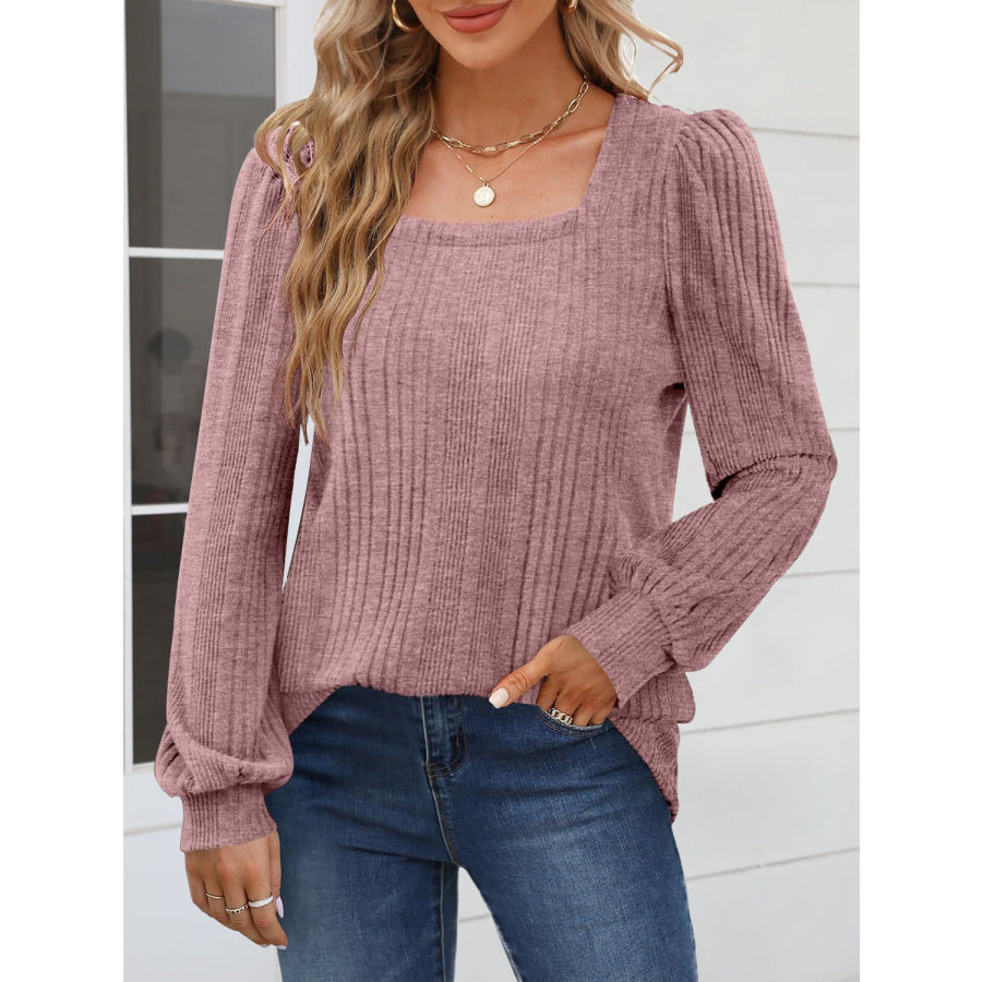 Square Neck Long Sleeve Blouse Light Mauve / S Apparel and Accessories