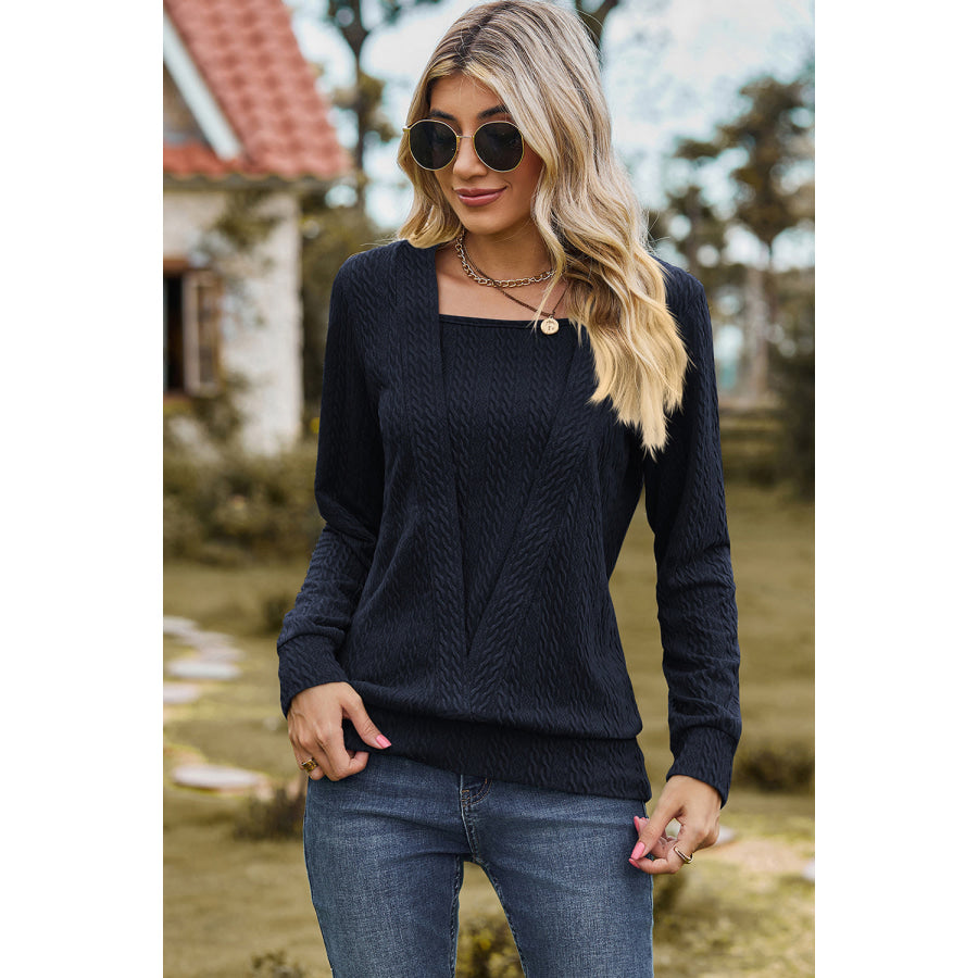 Square Neck Long Sleeve Blouse Navy / S Apparel and Accessories