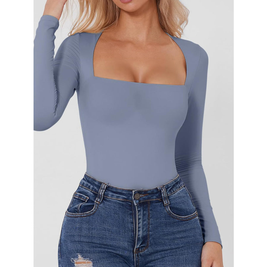 Square Neck Long Sleeve Bodysuit Apparel and Accessories