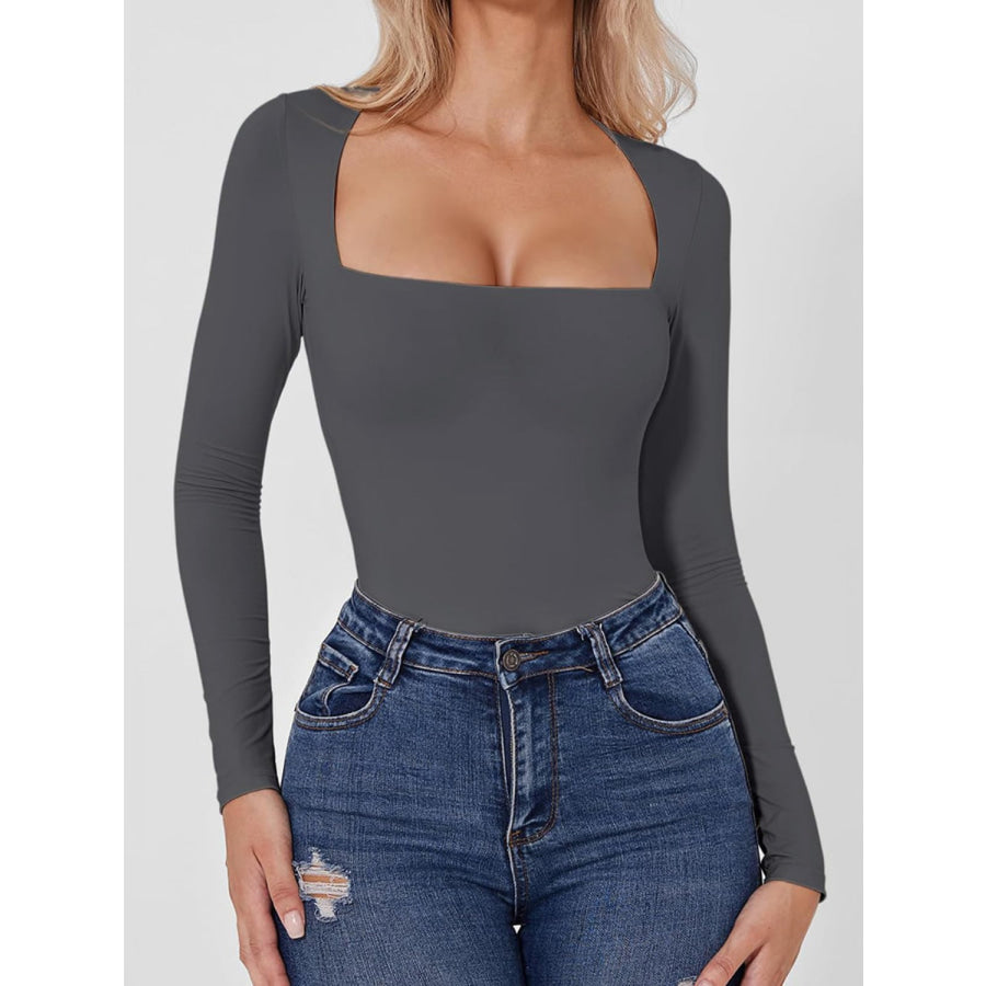 Square Neck Long Sleeve Bodysuit Apparel and Accessories