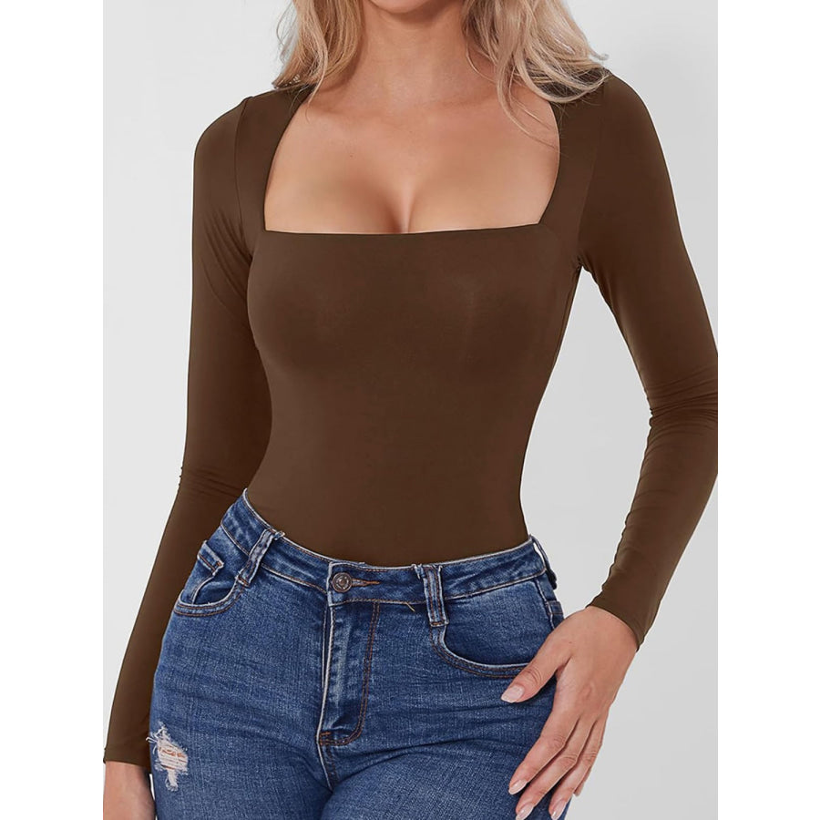 Square Neck Long Sleeve Bodysuit Apparel and Accessories