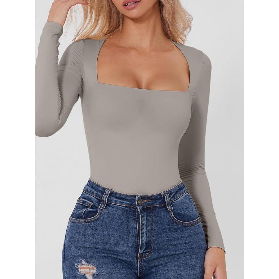 Square Neck Long Sleeve Bodysuit Apparel and Accessories