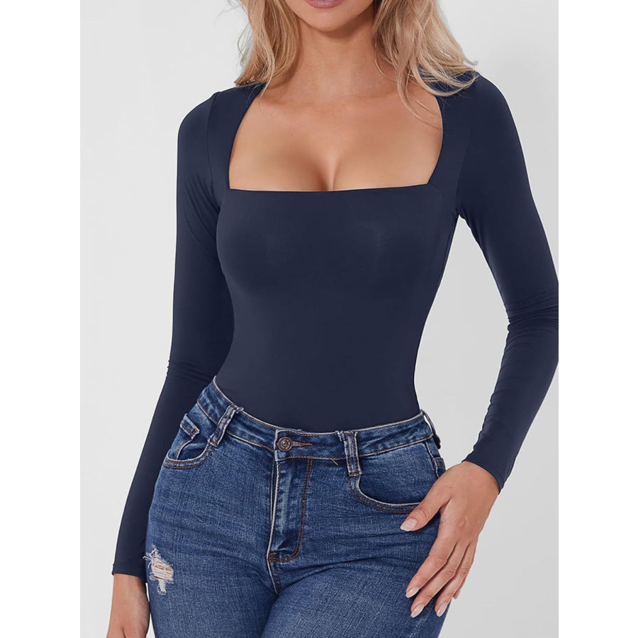 Square Neck Long Sleeve Bodysuit Apparel and Accessories