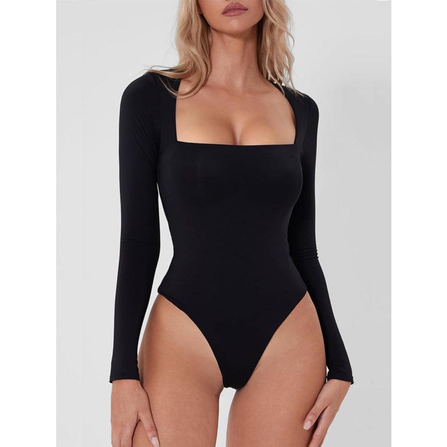 Square Neck Long Sleeve Bodysuit Black / S Apparel and Accessories