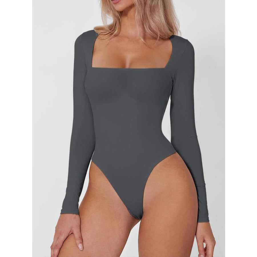 Square Neck Long Sleeve Bodysuit Dark Gray / S Apparel and Accessories