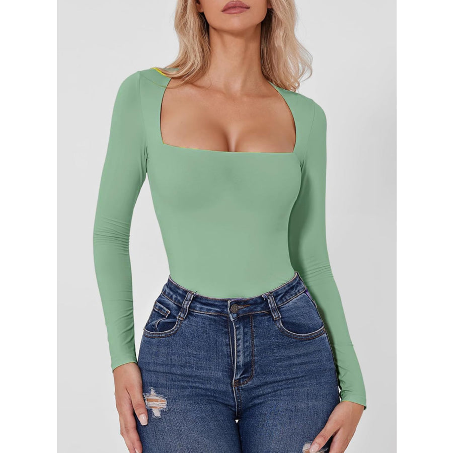 Square Neck Long Sleeve Bodysuit Tiffany Blue / S Apparel and Accessories