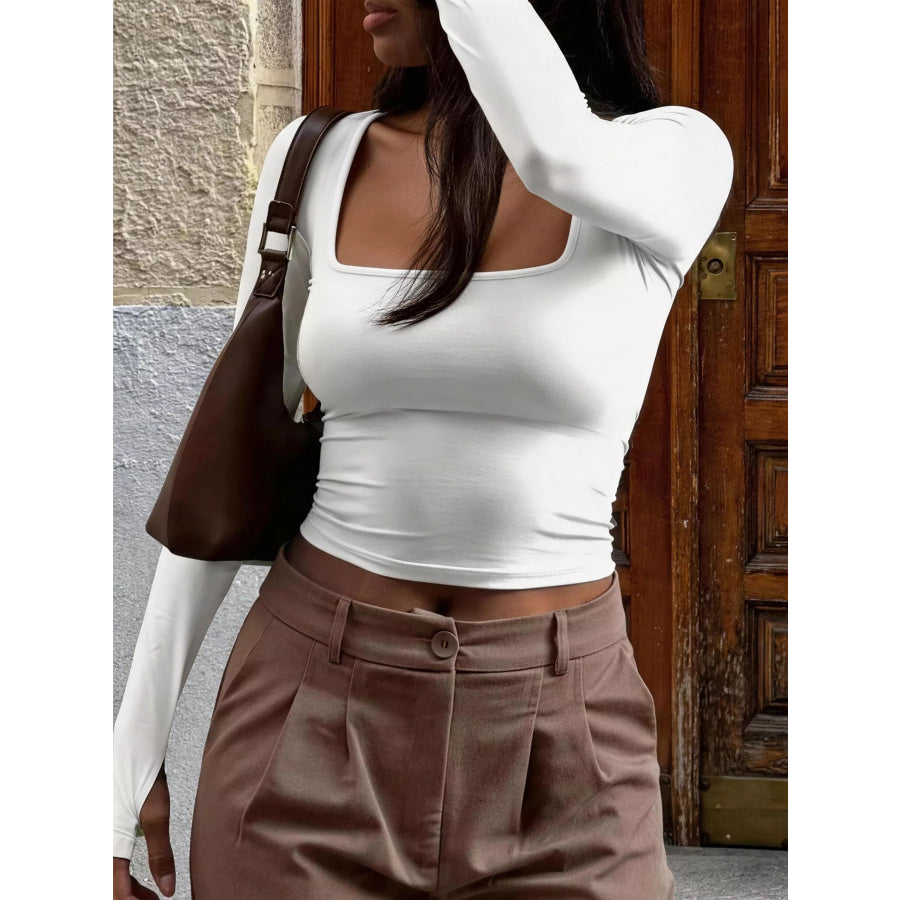 Square Neck Long Sleeve Cropped T-Shirt Apparel and Accessories