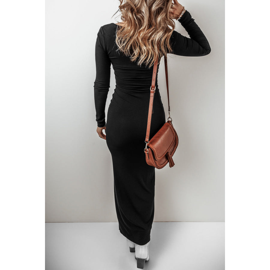 Square Neck Long Sleeve Maxi Dress Apparel and Accessories