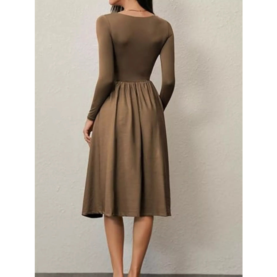 Square Neck Long Sleeve Midi Dress Apparel and Accessories