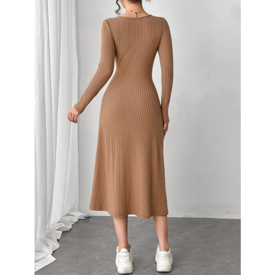 Square Neck Long Sleeve Midi Wrap Dress Apparel and Accessories