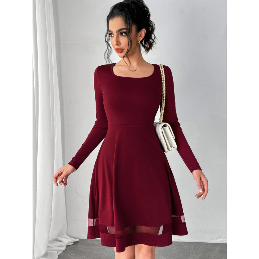 Square Neck Long Sleeve Mini Dress Apparel and Accessories