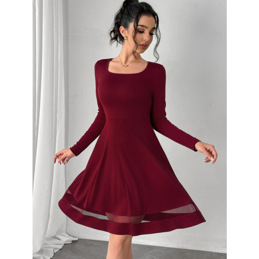 Square Neck Long Sleeve Mini Dress Apparel and Accessories