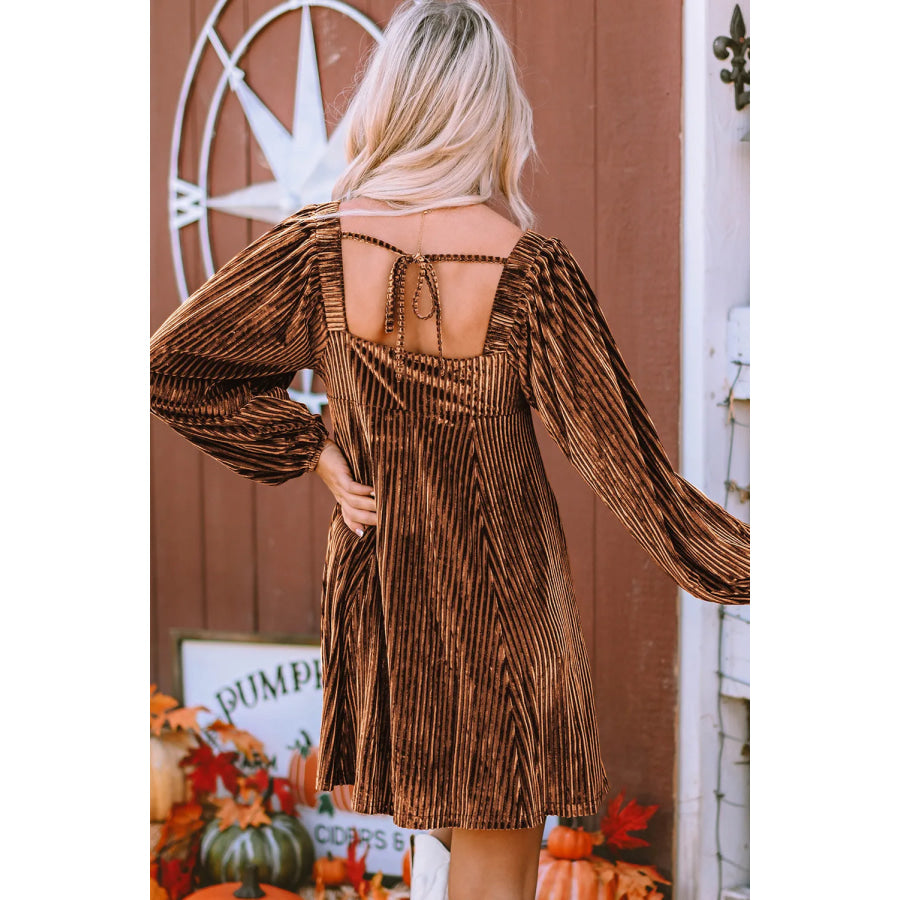 Square Neck Long Sleeve Mini Dress Chestnut / S Apparel and Accessories