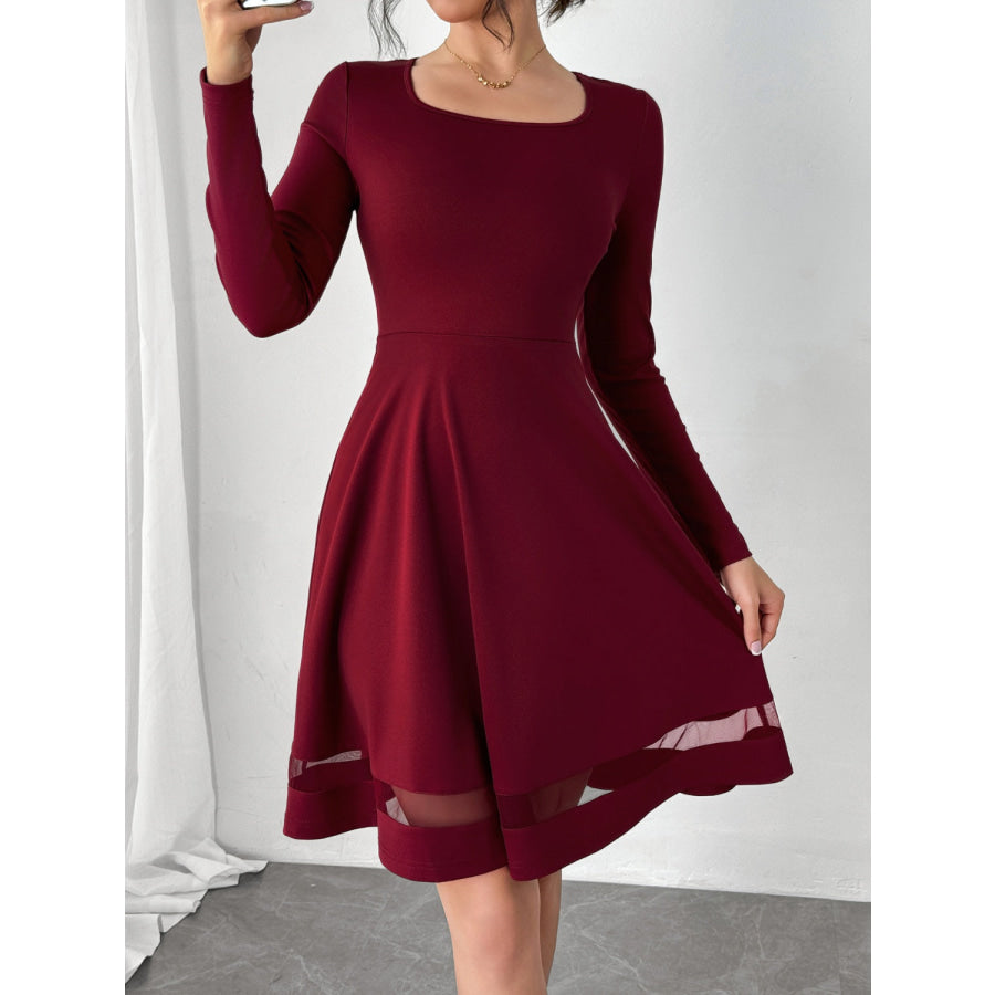 Square Neck Long Sleeve Mini Dress Apparel and Accessories