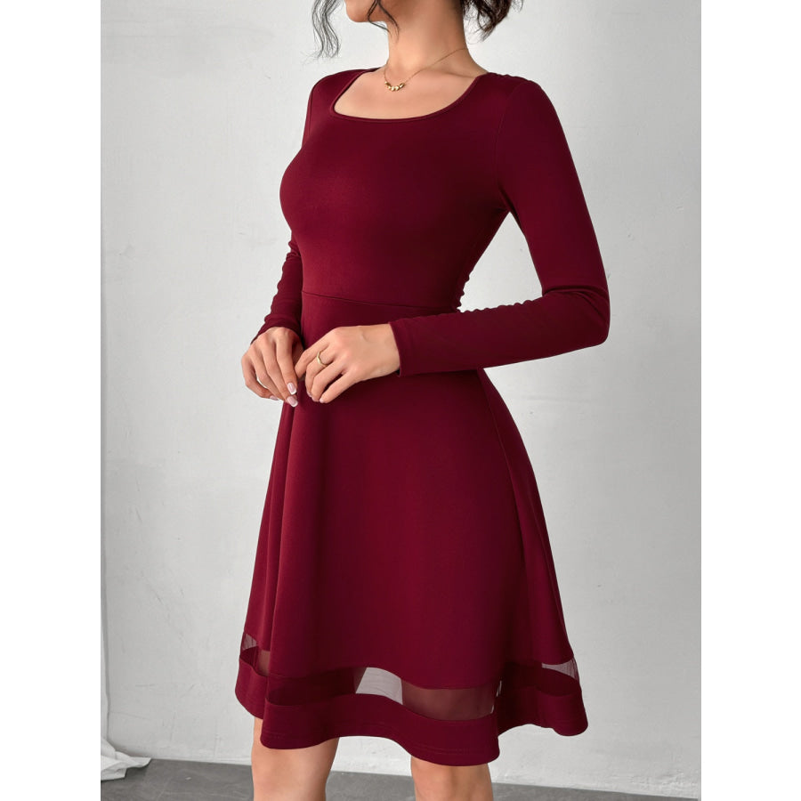 Square Neck Long Sleeve Mini Dress Apparel and Accessories