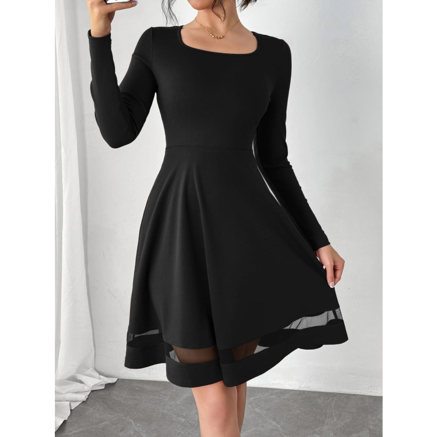 Square Neck Long Sleeve Mini Dress Black / L Apparel and Accessories