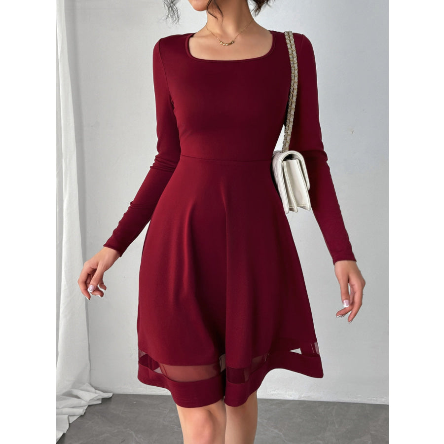 Square Neck Long Sleeve Mini Dress Burgundy / S Apparel and Accessories