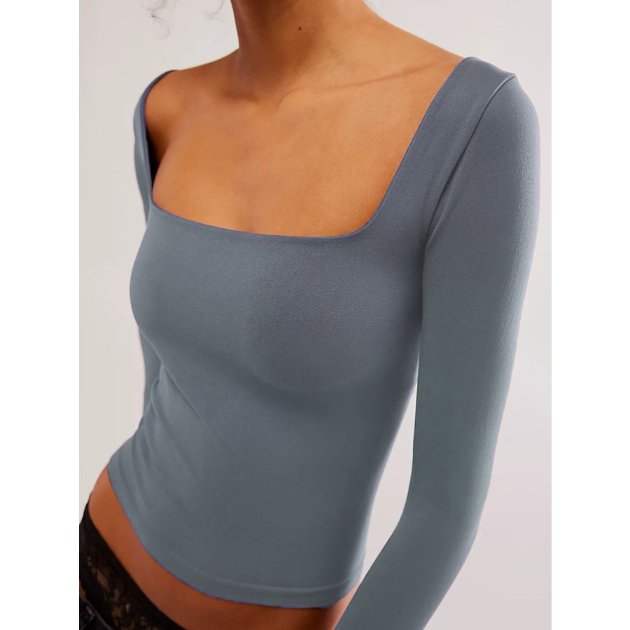 Square Neck Long Sleeve T-Shirt Apparel and Accessories