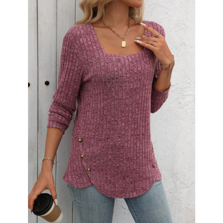 Square Neck Long Sleeve T-Shirt Apparel and Accessories