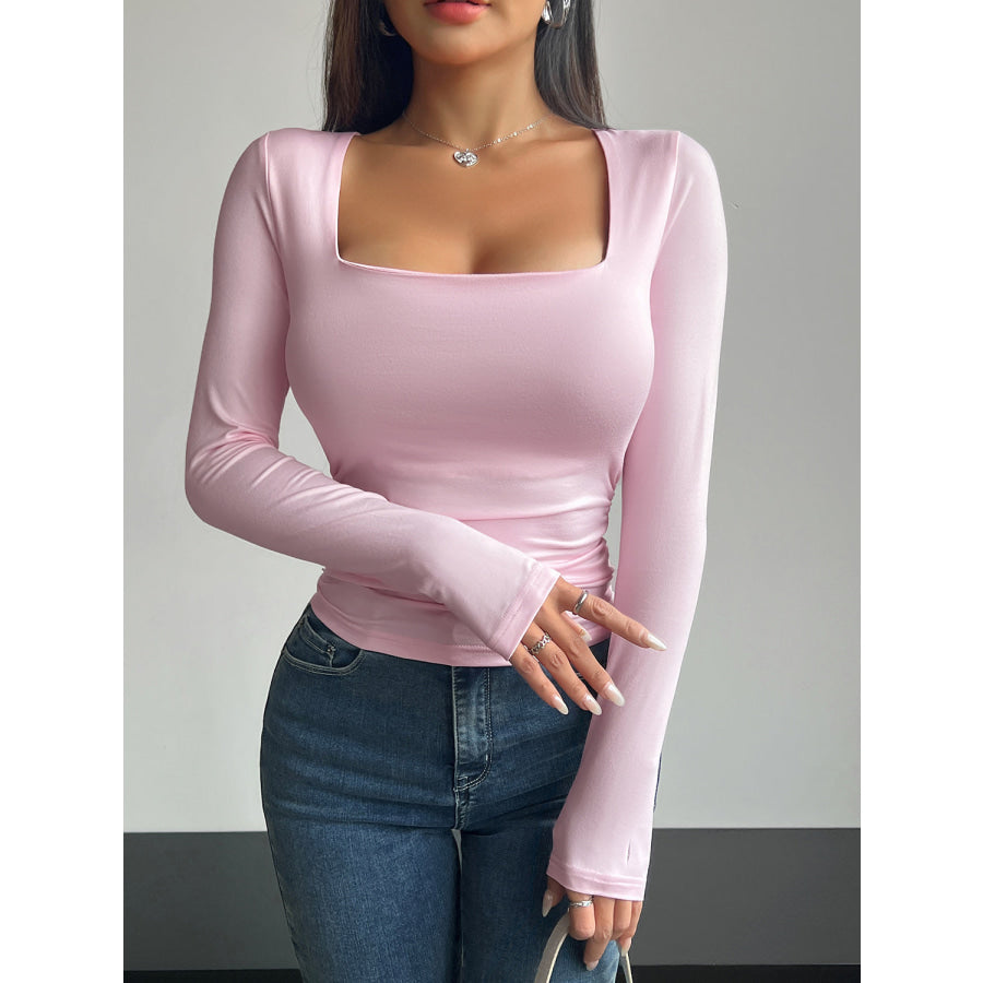 Square Neck Long Sleeve T-Shirt Apparel and Accessories