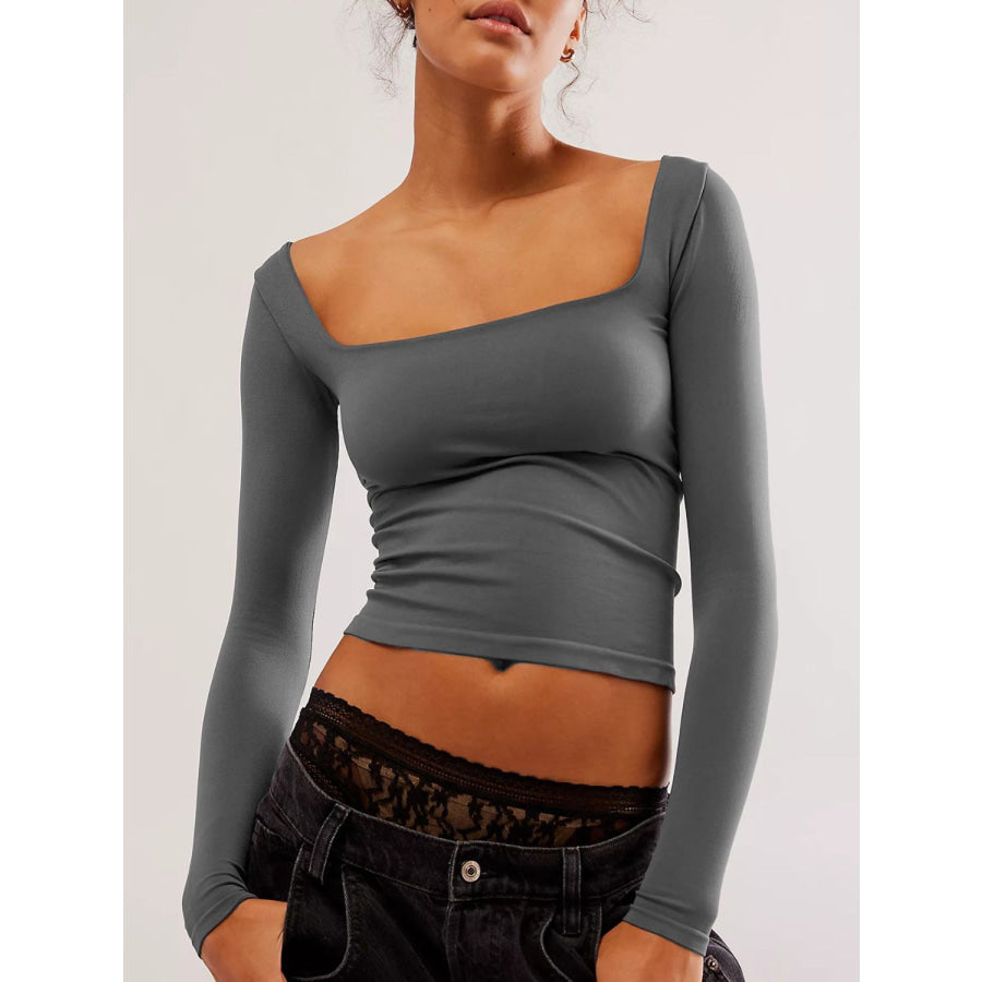 Square Neck Long Sleeve T-Shirt Apparel and Accessories