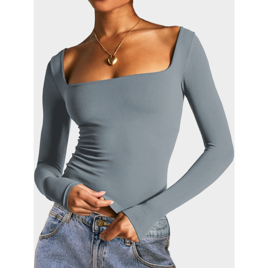 Square Neck Long Sleeve T-Shirt Apparel and Accessories